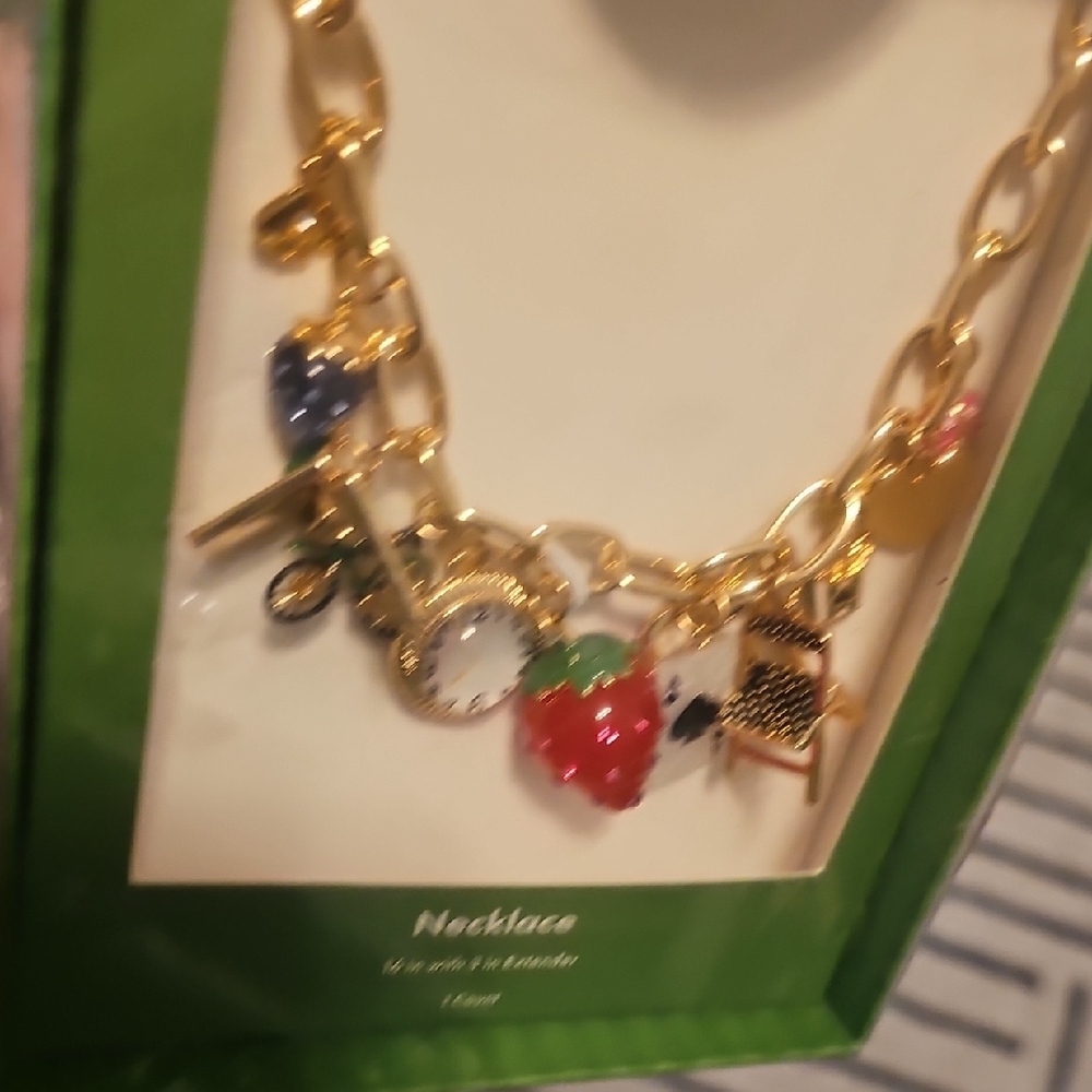 Nwt Kate Spade Gold Necklace with Colorful Charms 16" With 3" Extender - Picture 4 of 4
